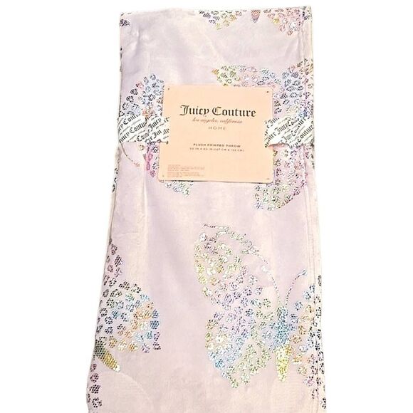 Juicy Couture Home Iridescent Foiled Butterfly Logo Plush Throw Blanket - Picture 9 of 9